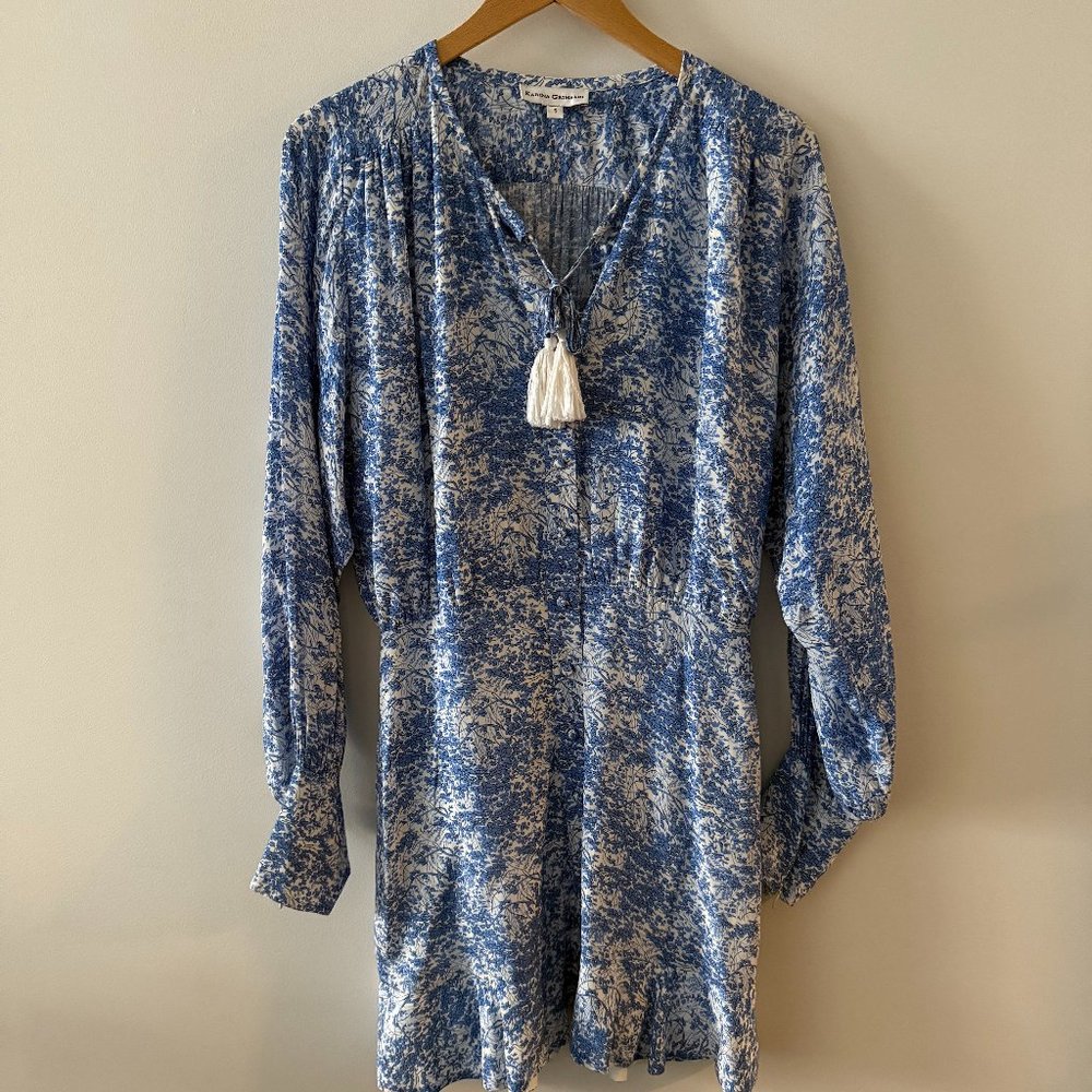 Karina Grimaldi Blue and White Floral Print Dress Size Small